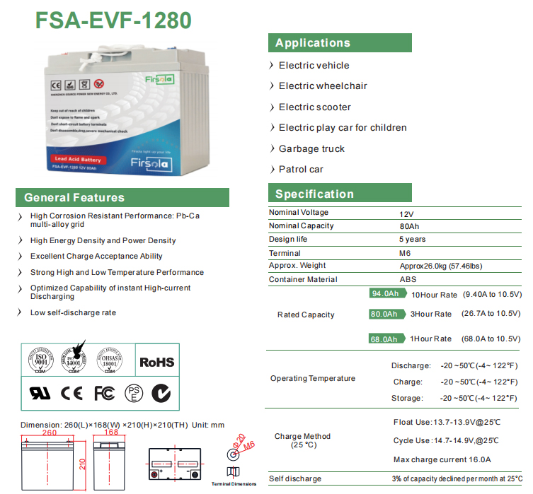 12V 80Ah Hybrid cars Lead Acid Battery 